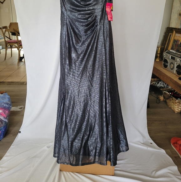 TAHARI Arthur S. Levine Metallic Blue Cap Sleeve Gathered Formal Dress Sz 12 - Picture 8 of 8